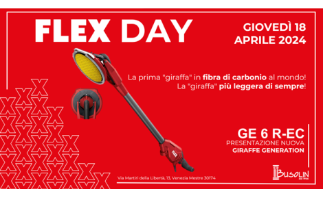 FLEX DAY – GIOVEDI’ 18 APRILE 2024 – PRESENTAZIONE DELLA PRIMA GIRAFFA IN FIBRA DI CARBONIO, LA PIU’ LEGGERA DI SEMPRE!