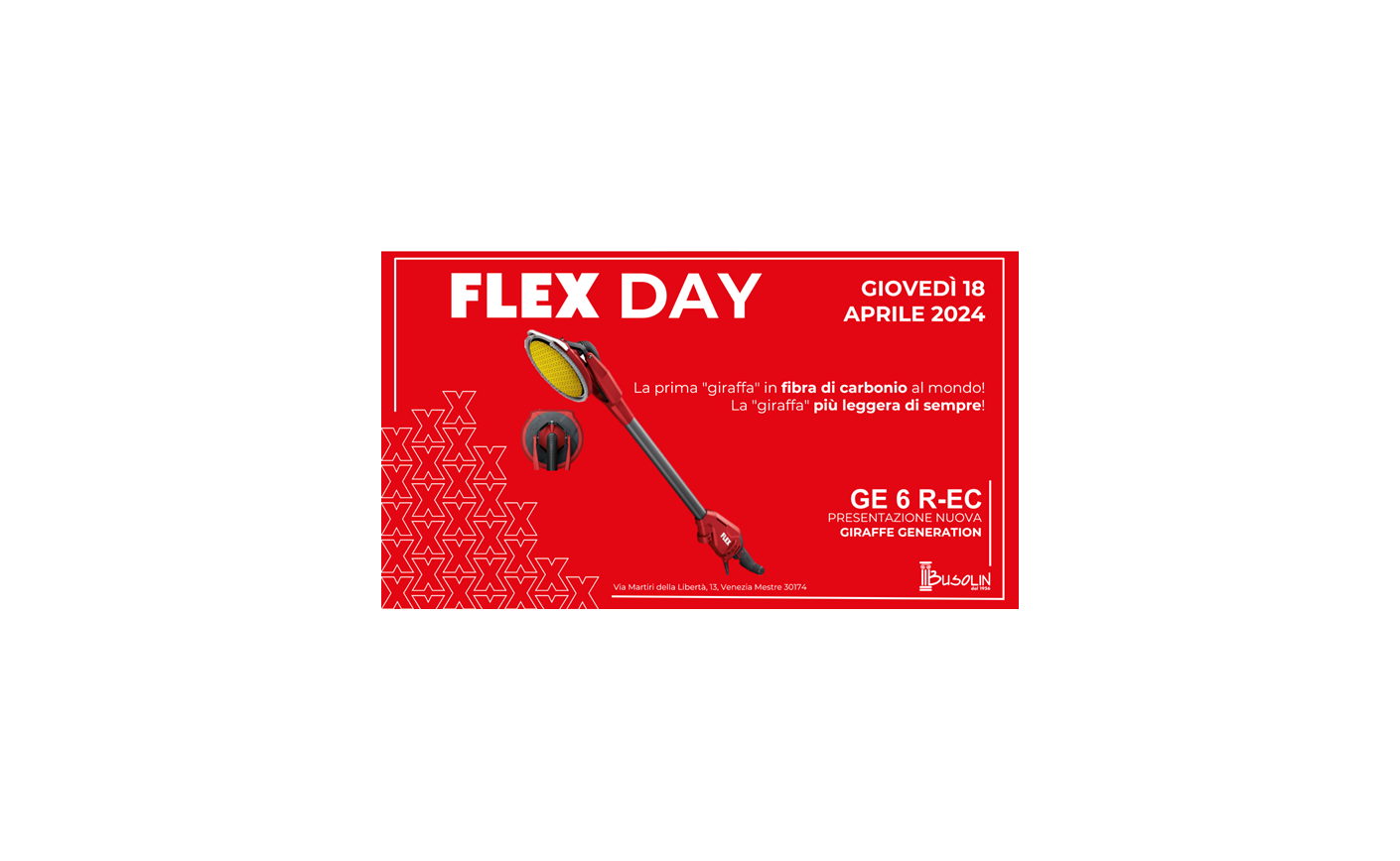 FLEX DAY – GIOVEDI’ 18 APRILE 2024 – PRESENTAZIONE DELLA PRIMA GIRAFFA IN FIBRA DI CARBONIO, LA PIU’ LEGGERA DI SEMPRE!