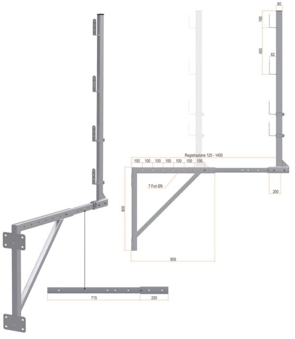 ASTA TELESCOPICA P/PARAPETTO A MENSOLA ML. 0.90-1.40 mod. 115/L "CSC"